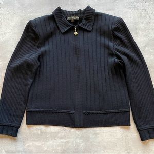 St. John Ribbed Knit Zip Sweater Jacket